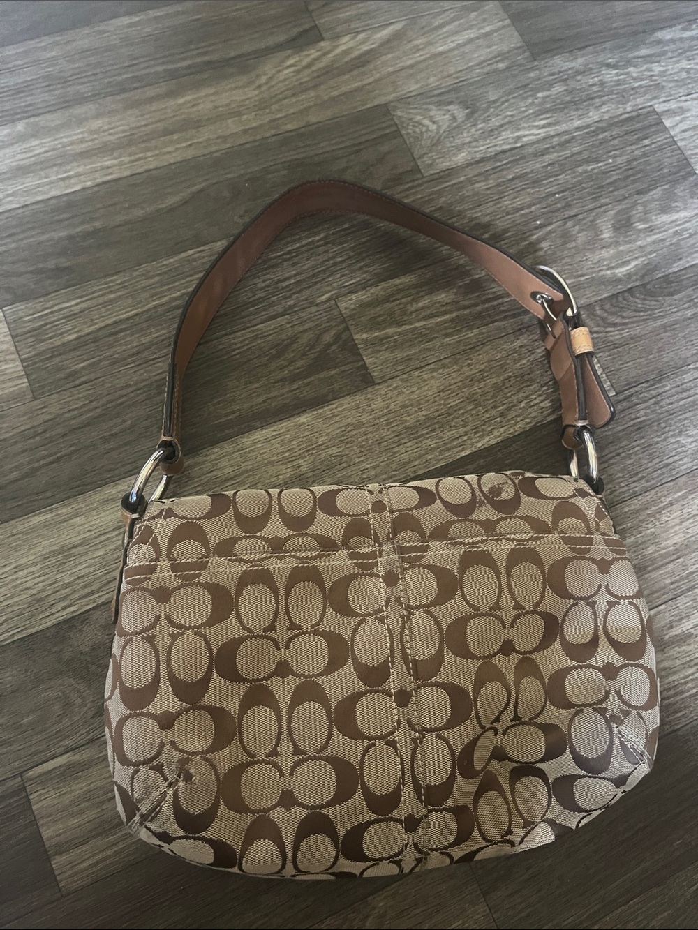 Coach Tan and Brown Signature Canvas Shoulder Bag with Buckle - Picture 2 of 11